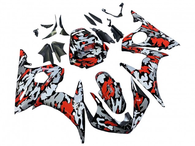 Carena Moto Yamaha YZF R6 2003-2004 - Nero Rosso Grigio Camouflage