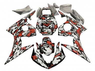 Carena Moto Yamaha YZF R6S 2006-2009 - Nero Rosso Grigio Camouflage