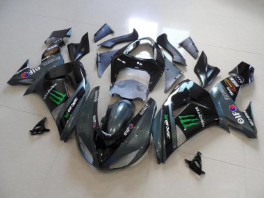 Carena Moto Kawasaki ZX10R 2006-2007 - Nero Lucido Nero Opaco Verde Elf Touch4 Mostro Energy