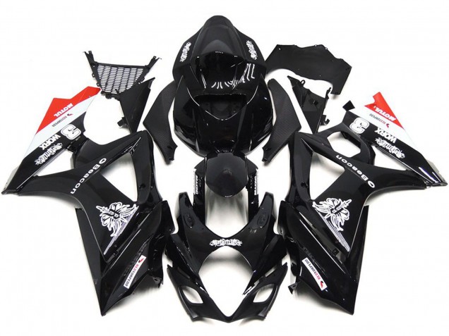 Nero Personalizzato Con Un Tocco Di Bianco & Rosso 07-08 GSXR 1000 Carena Nero Personalizzato Con Un Tocco Di Bianco & Rosso 07-08 GSXR 1000 Carena
