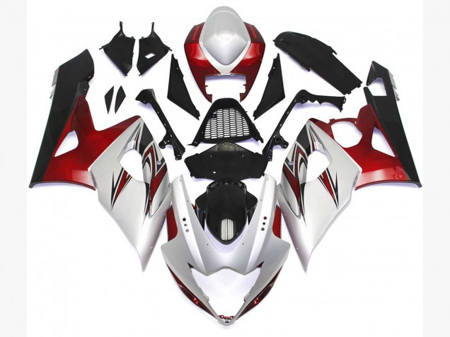 Stile Bianco Lucido Con Sfumature Argento & Bronzo 05-06 GSXR 1000 Carena Stile Bianco Lucido Con Sfumature Argento & Bronzo 05-06 GSXR 1000 Carena